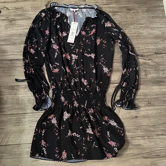 PARKER Plum Blossom Black Floral Dress